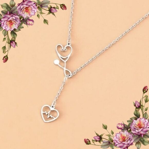 Stainless Steel Necklace with Stethoscope Electrocardiogram Pendant - Picture 1 of 9